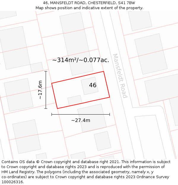 46, MANSFELDT ROAD, CHESTERFIELD, S41 7BW: Plot and title map