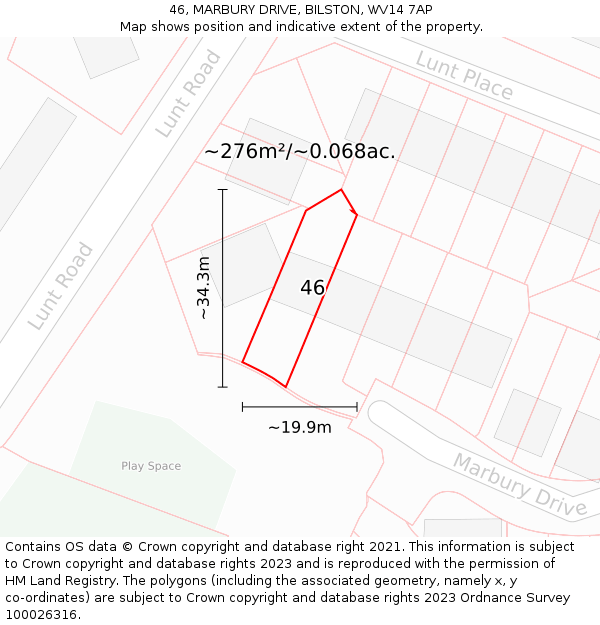 46, MARBURY DRIVE, BILSTON, WV14 7AP: Plot and title map