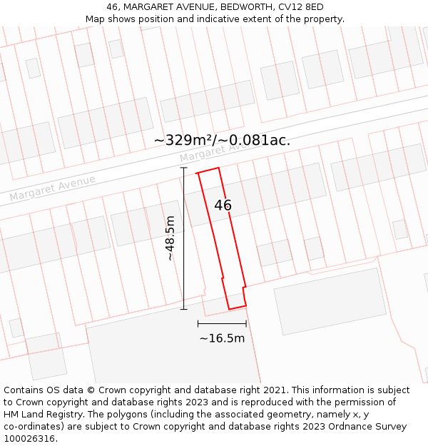 46, MARGARET AVENUE, BEDWORTH, CV12 8ED: Plot and title map