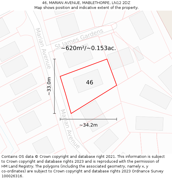 46, MARIAN AVENUE, MABLETHORPE, LN12 2DZ: Plot and title map