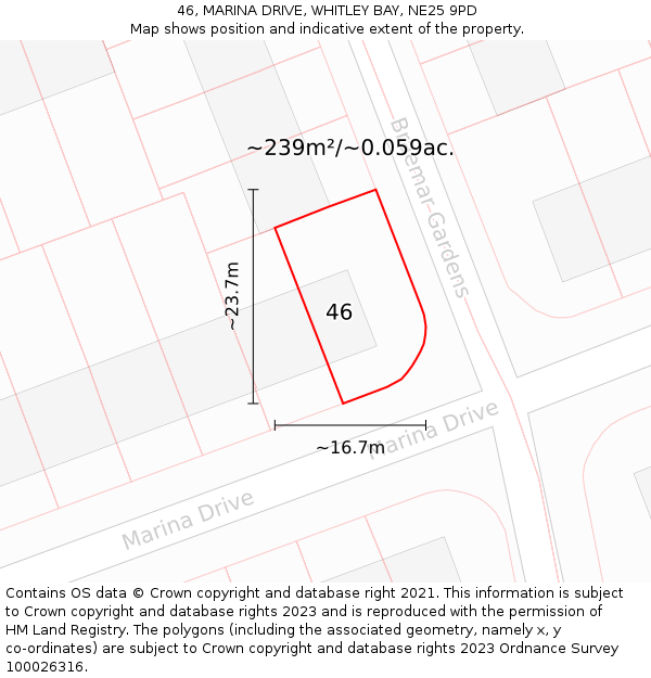 46, MARINA DRIVE, WHITLEY BAY, NE25 9PD: Plot and title map