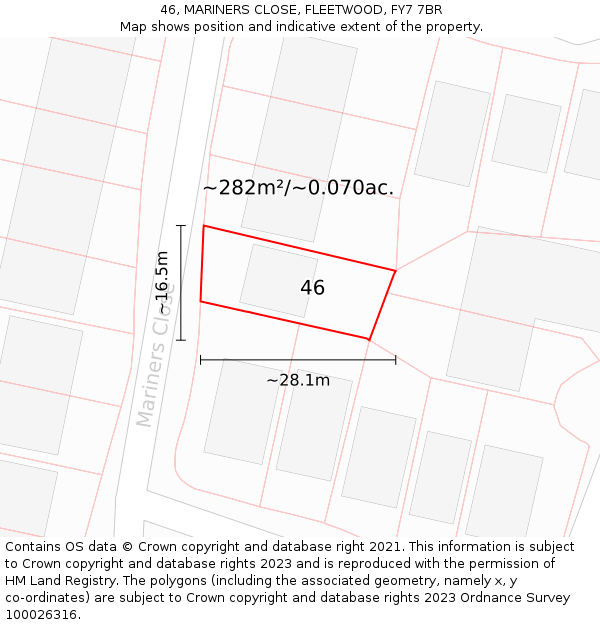 46, MARINERS CLOSE, FLEETWOOD, FY7 7BR: Plot and title map
