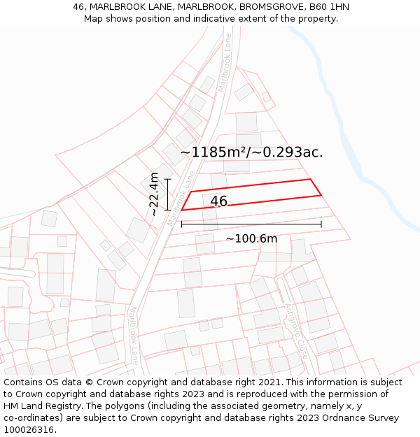 46, MARLBROOK LANE, MARLBROOK, BROMSGROVE, B60 1HN: Plot and title map