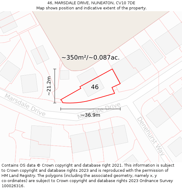 46, MARSDALE DRIVE, NUNEATON, CV10 7DE: Plot and title map