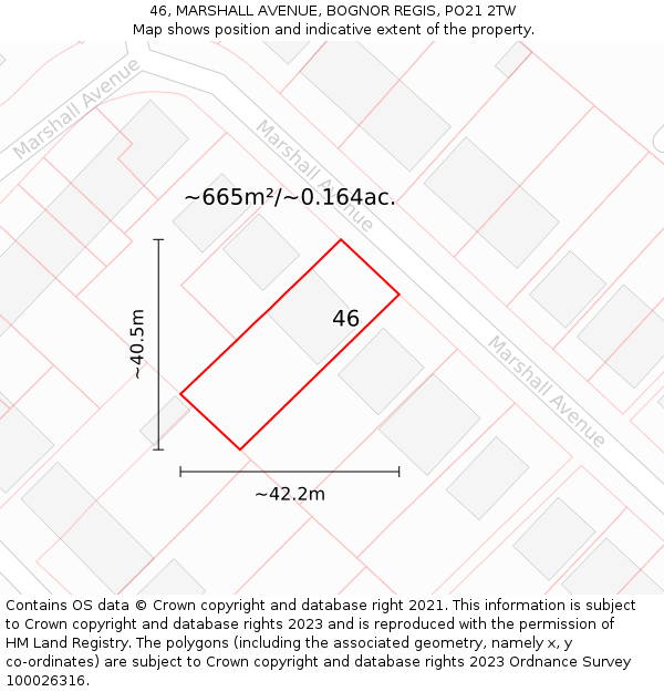 46, MARSHALL AVENUE, BOGNOR REGIS, PO21 2TW: Plot and title map