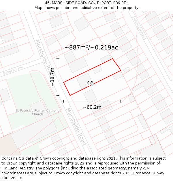 46, MARSHSIDE ROAD, SOUTHPORT, PR9 9TH: Plot and title map