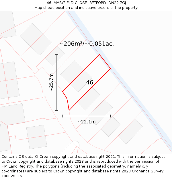 46, MARYFIELD CLOSE, RETFORD, DN22 7GJ: Plot and title map