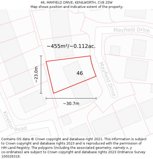 46, MAYFIELD DRIVE, KENILWORTH, CV8 2SW: Plot and title map