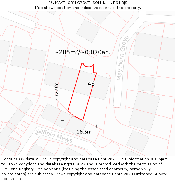 46, MAYTHORN GROVE, SOLIHULL, B91 3JS: Plot and title map