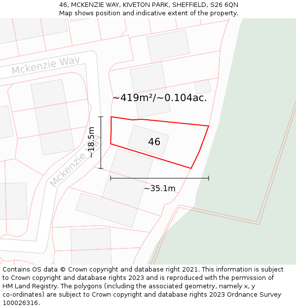 46, MCKENZIE WAY, KIVETON PARK, SHEFFIELD, S26 6QN: Plot and title map