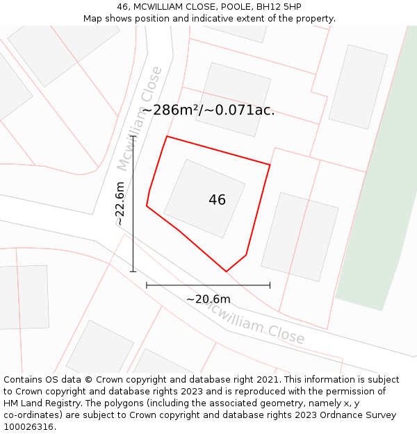 46, MCWILLIAM CLOSE, POOLE, BH12 5HP: Plot and title map