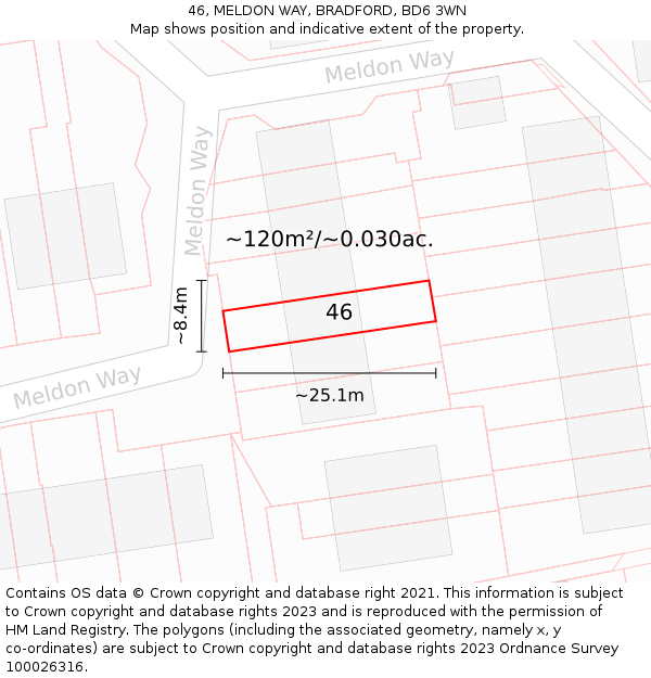 46, MELDON WAY, BRADFORD, BD6 3WN: Plot and title map