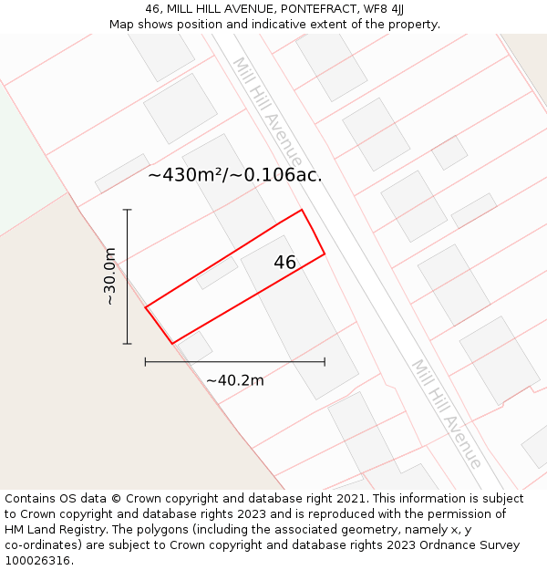 46, MILL HILL AVENUE, PONTEFRACT, WF8 4JJ: Plot and title map