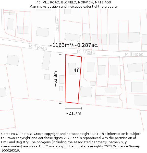 46, MILL ROAD, BLOFIELD, NORWICH, NR13 4QS: Plot and title map