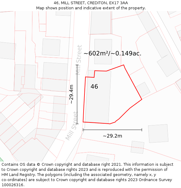 46, MILL STREET, CREDITON, EX17 3AA: Plot and title map