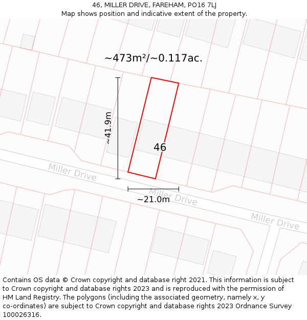 46, MILLER DRIVE, FAREHAM, PO16 7LJ: Plot and title map