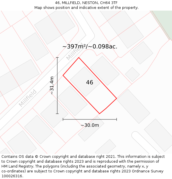 46, MILLFIELD, NESTON, CH64 3TF: Plot and title map