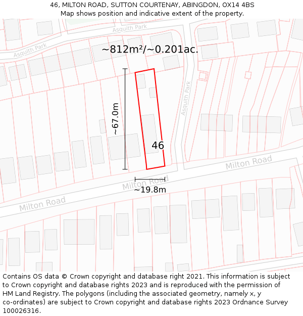 46, MILTON ROAD, SUTTON COURTENAY, ABINGDON, OX14 4BS: Plot and title map