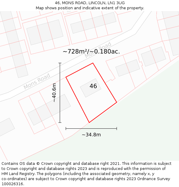 46, MONS ROAD, LINCOLN, LN1 3UG: Plot and title map