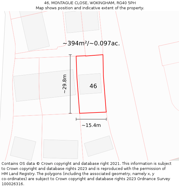 46, MONTAGUE CLOSE, WOKINGHAM, RG40 5PH: Plot and title map