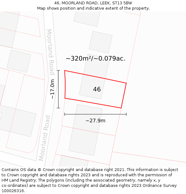 46, MOORLAND ROAD, LEEK, ST13 5BW: Plot and title map