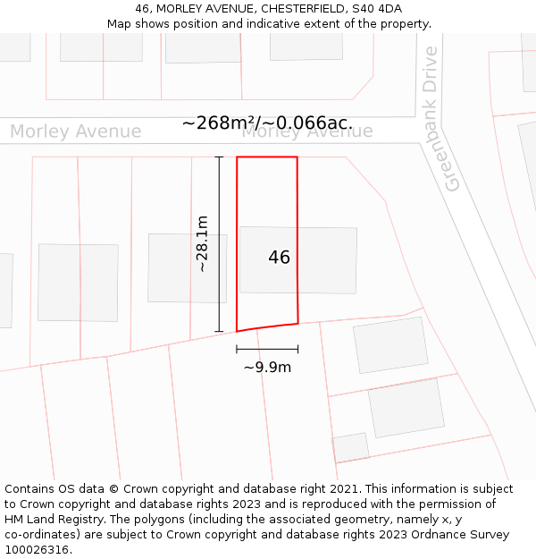 46, MORLEY AVENUE, CHESTERFIELD, S40 4DA: Plot and title map