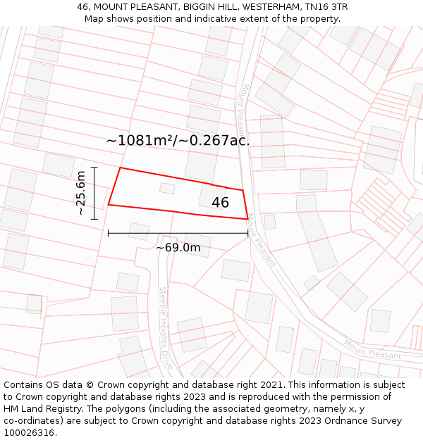 46, MOUNT PLEASANT, BIGGIN HILL, WESTERHAM, TN16 3TR: Plot and title map