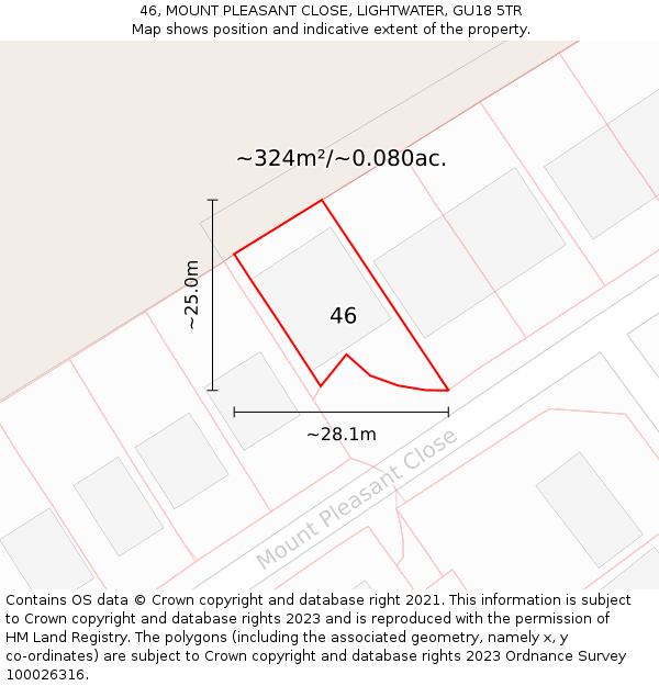 46, MOUNT PLEASANT CLOSE, LIGHTWATER, GU18 5TR: Plot and title map