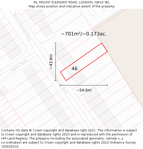 46, MOUNT PLEASANT ROAD, LONDON, NW10 3EL: Plot and title map