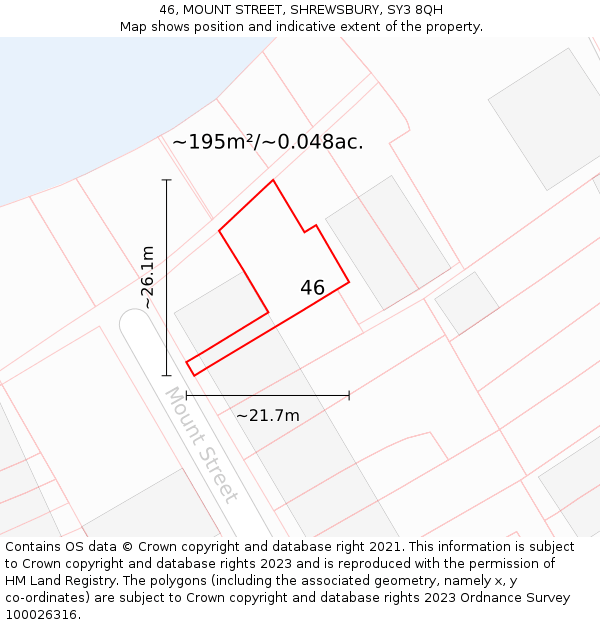 46, MOUNT STREET, SHREWSBURY, SY3 8QH: Plot and title map