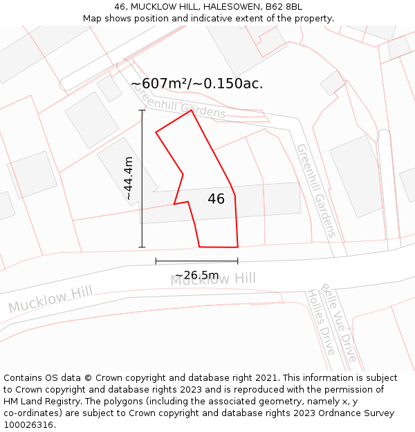 46, MUCKLOW HILL, HALESOWEN, B62 8BL: Plot and title map