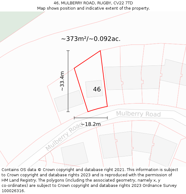 46, MULBERRY ROAD, RUGBY, CV22 7TD: Plot and title map