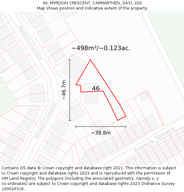 46, MYRDDIN CRESCENT, CARMARTHEN, SA31 1DX: Plot and title map