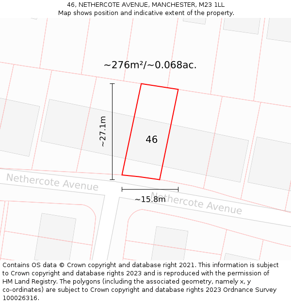46, NETHERCOTE AVENUE, MANCHESTER, M23 1LL: Plot and title map
