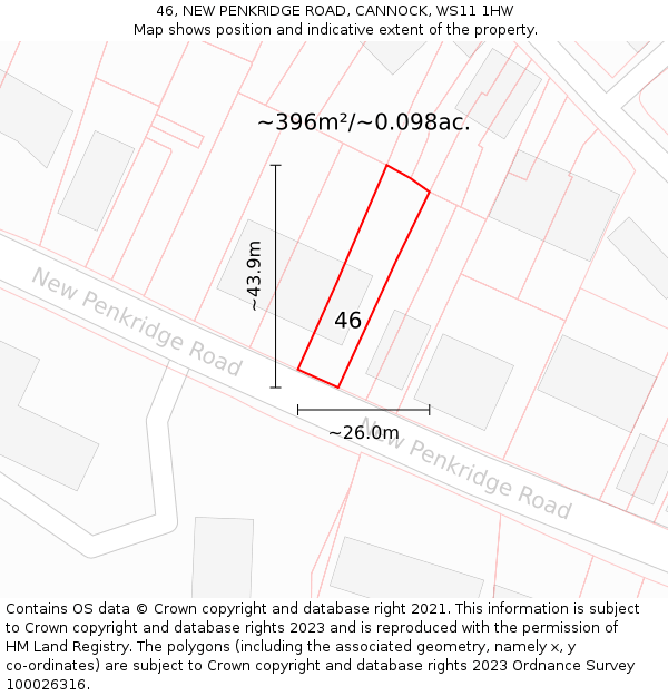 46, NEW PENKRIDGE ROAD, CANNOCK, WS11 1HW: Plot and title map