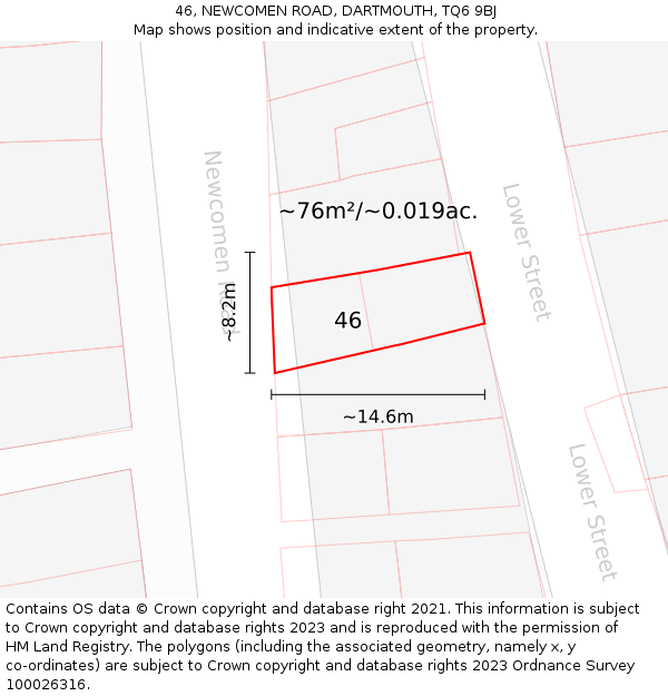 46, NEWCOMEN ROAD, DARTMOUTH, TQ6 9BJ: Plot and title map