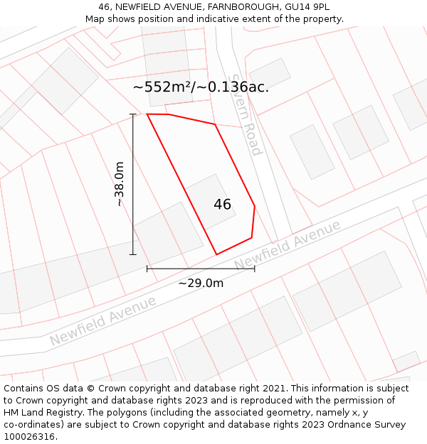 46, NEWFIELD AVENUE, FARNBOROUGH, GU14 9PL: Plot and title map