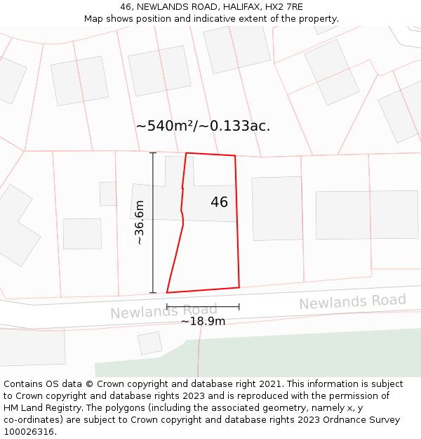 46, NEWLANDS ROAD, HALIFAX, HX2 7RE: Plot and title map