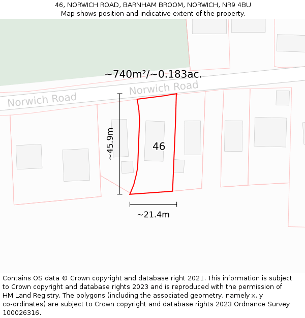 46, NORWICH ROAD, BARNHAM BROOM, NORWICH, NR9 4BU: Plot and title map