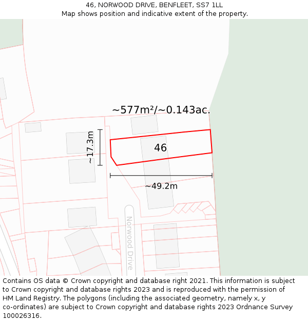 46, NORWOOD DRIVE, BENFLEET, SS7 1LL: Plot and title map