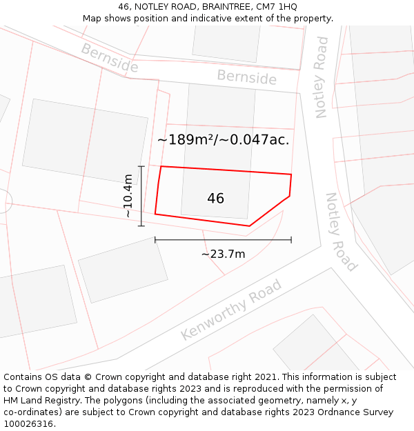 46, NOTLEY ROAD, BRAINTREE, CM7 1HQ: Plot and title map