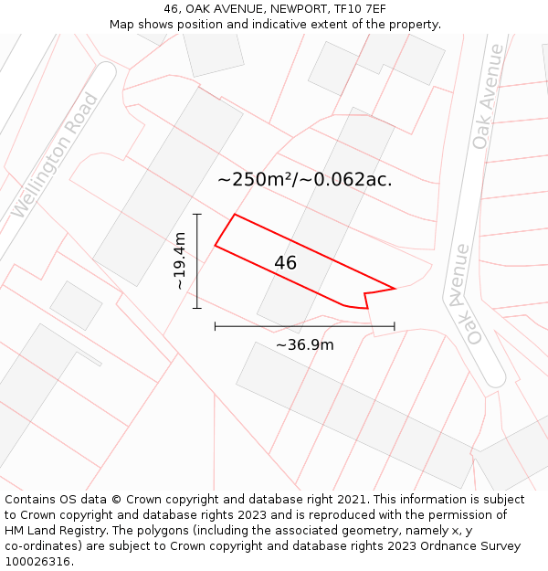 46, OAK AVENUE, NEWPORT, TF10 7EF: Plot and title map