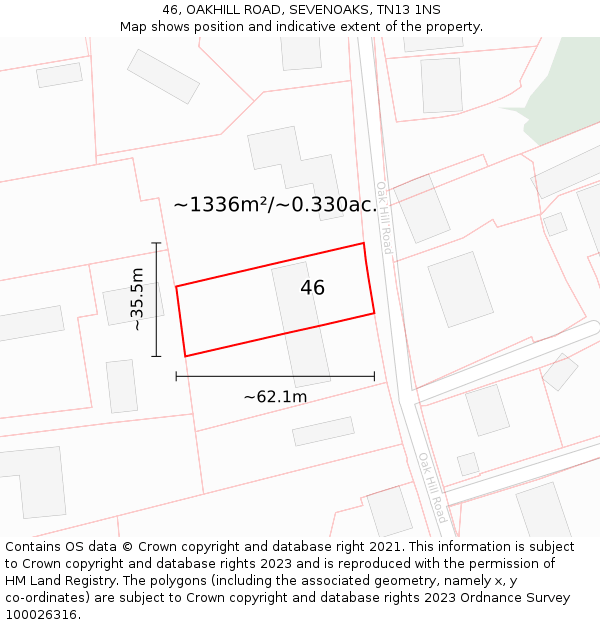 46, OAKHILL ROAD, SEVENOAKS, TN13 1NS: Plot and title map