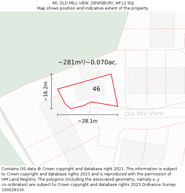 46, OLD MILL VIEW, DEWSBURY, WF12 9QJ: Plot and title map