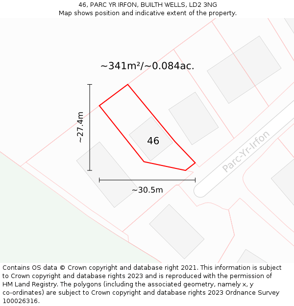 46, PARC YR IRFON, BUILTH WELLS, LD2 3NG: Plot and title map