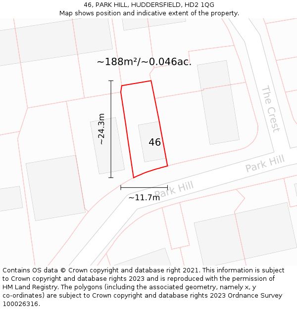 46, PARK HILL, HUDDERSFIELD, HD2 1QG: Plot and title map