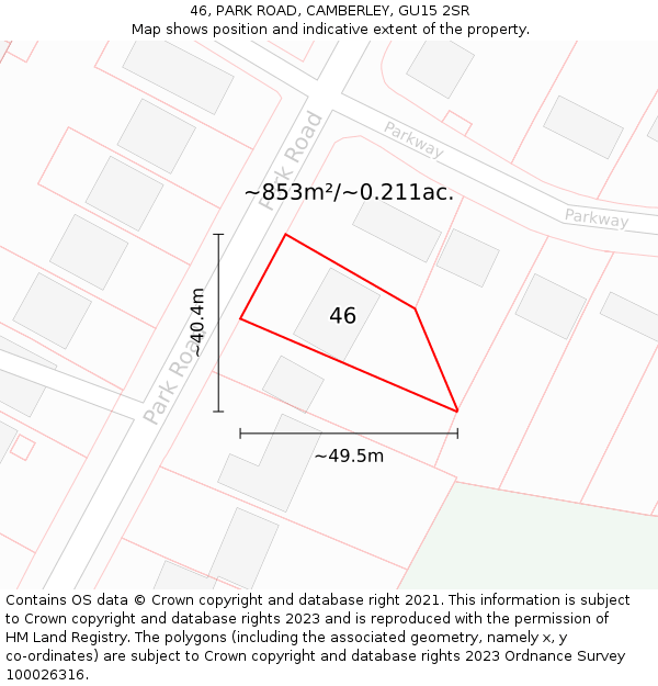 46, PARK ROAD, CAMBERLEY, GU15 2SR: Plot and title map