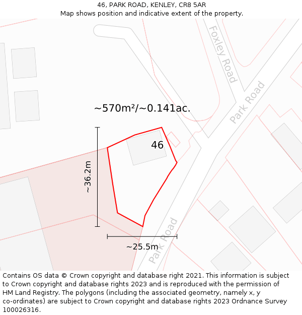46, PARK ROAD, KENLEY, CR8 5AR: Plot and title map