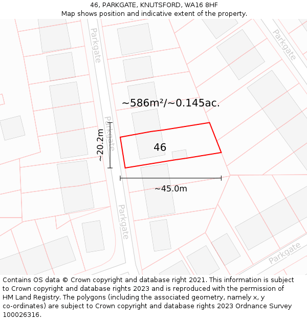 46, PARKGATE, KNUTSFORD, WA16 8HF: Plot and title map