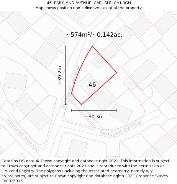 46, PARKLAND AVENUE, CARLISLE, CA1 3GN: Plot and title map